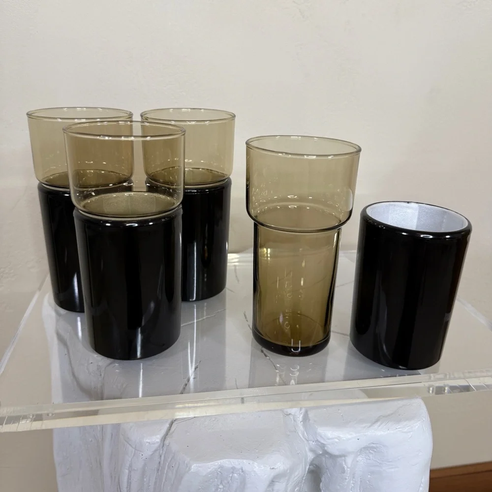 Vintage Henry & Miller Kraftware Smoke Glass Insulated Tumblers Set of 4